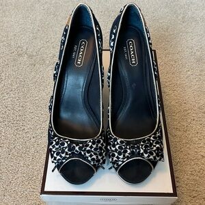 COACH Denim bow tie wedge shoes